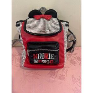 Disney Minnie Mouse Red Backpack Silver Rhinestone Sparkle Ears Bow NEW